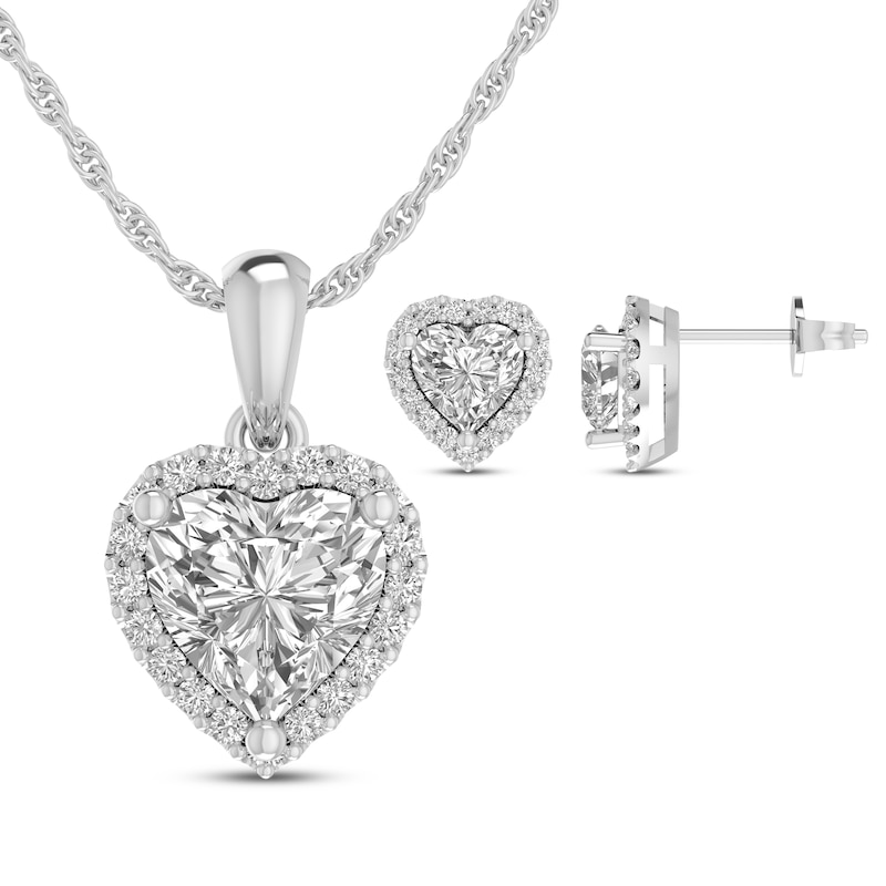 Heart-Shaped White Lab-Created Sapphire Gift Set Sterling Silver