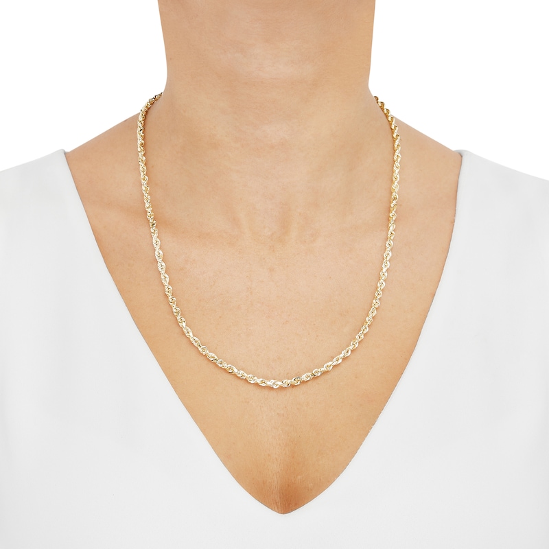 Main Image 3 of Glitter Rope Chain Necklace 4mm Solid 14K Yellow Gold 22&quot;