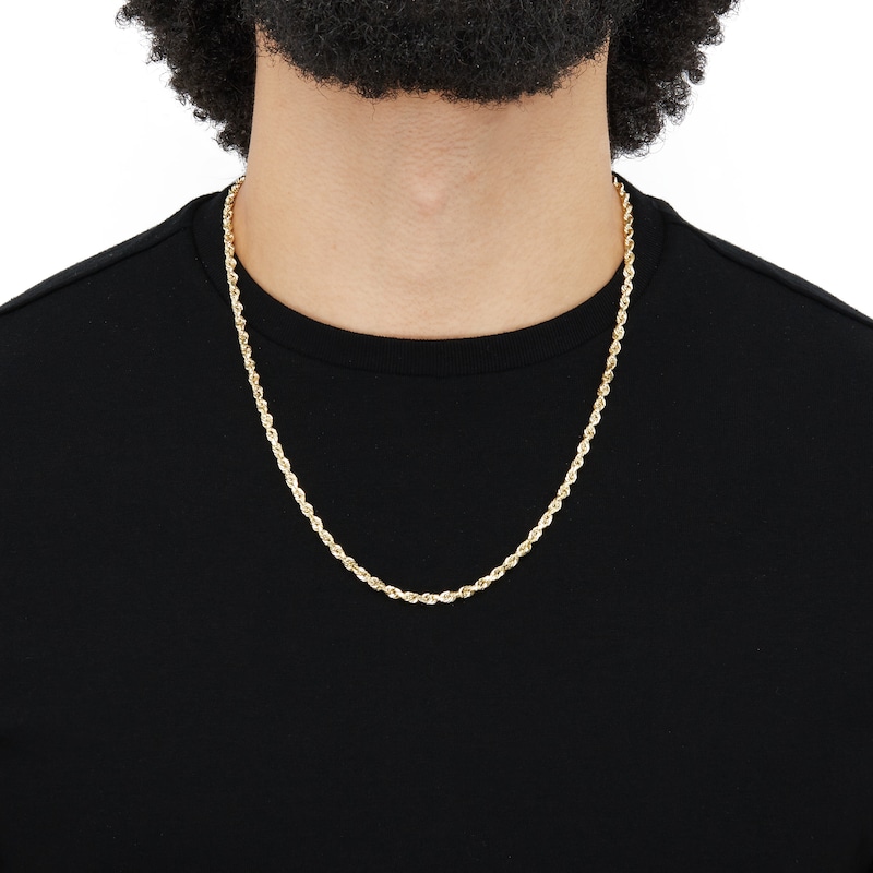 Main Image 4 of Glitter Rope Chain Necklace 4mm Solid 14K Yellow Gold 22&quot;