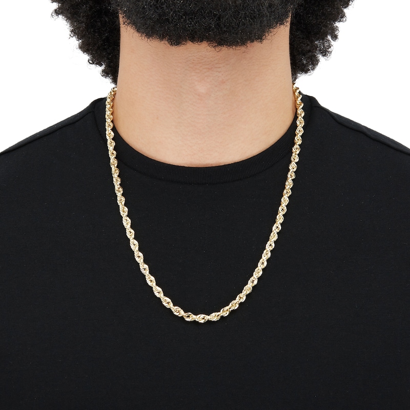 Main Image 4 of Glitter Rope Chain Necklace 4mm Solid 14K Yellow Gold 24&quot;