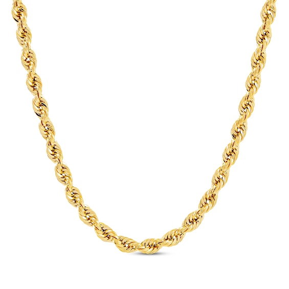Glitter Rope Chain Necklace 5.5mm Solid 14K Yellow Gold 24"