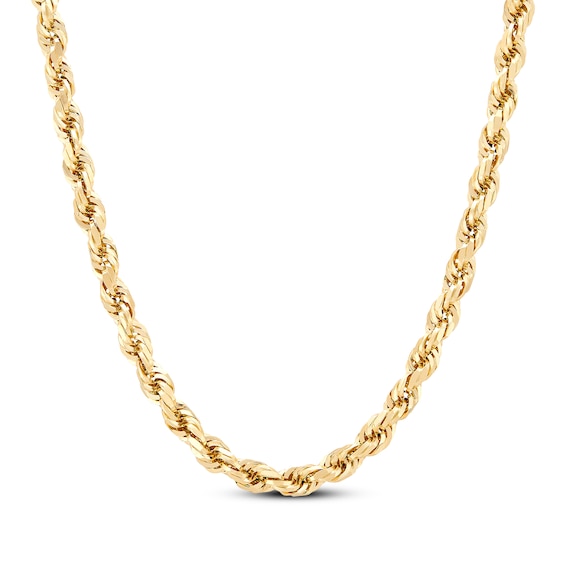 Solid Glitter Rope Chain Necklace 6.5mm 10K Yellow Gold 24"