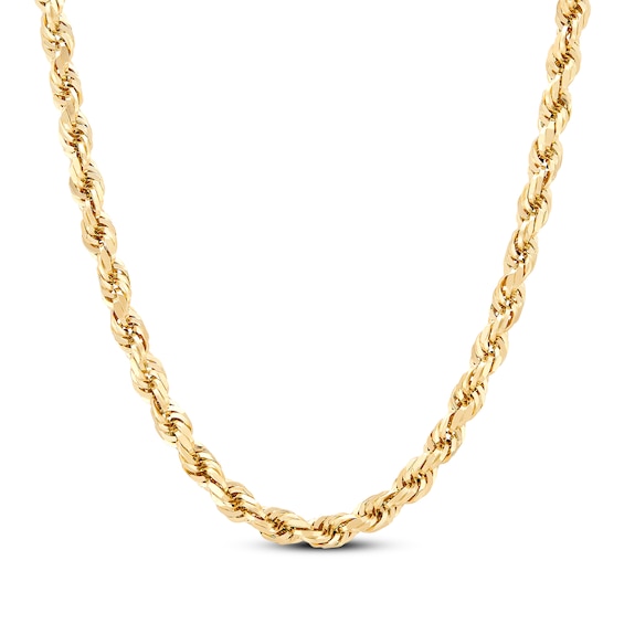 Glitter Rope Chain Necklace 6.5mm Solid 10K Yellow Gold 24"