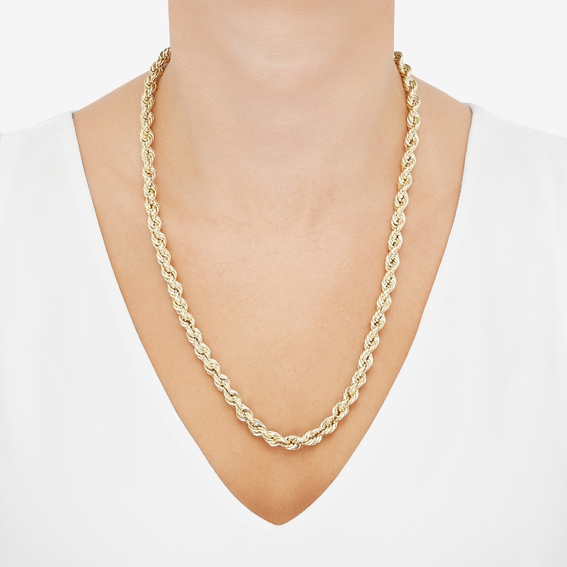 Main Image 3 of Glitter Rope Chain Necklace 6.5mm Solid 10K Yellow Gold 24&quot;
