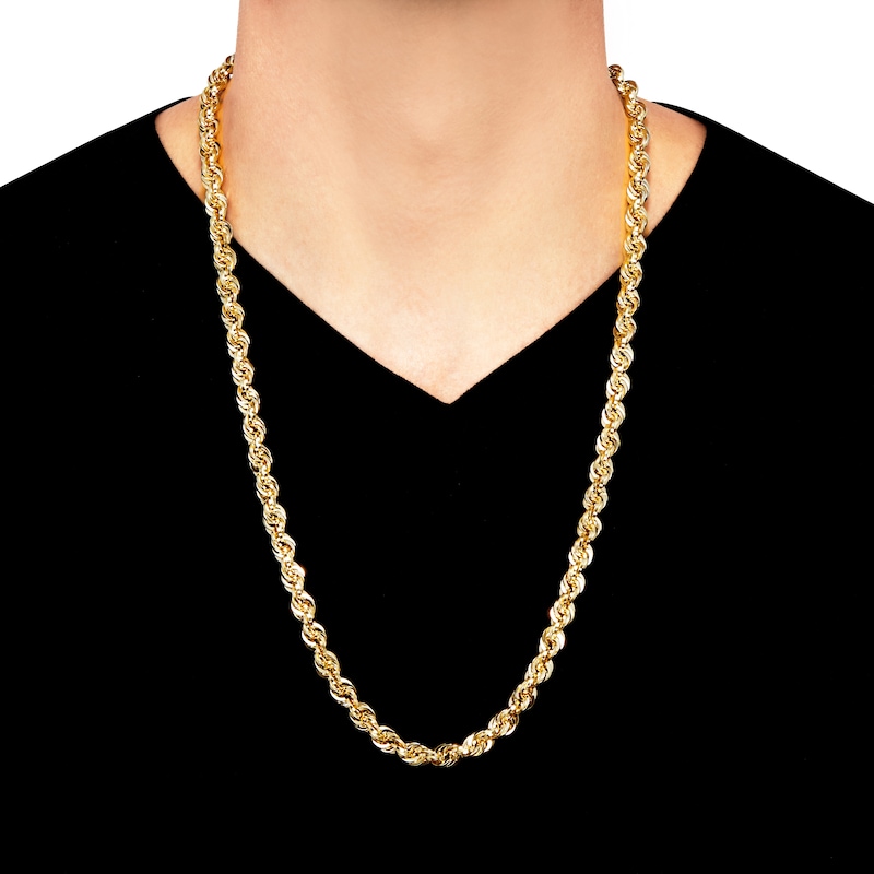 Main Image 4 of Glitter Rope Chain Necklace 6.5mm Solid 10K Yellow Gold 24&quot;