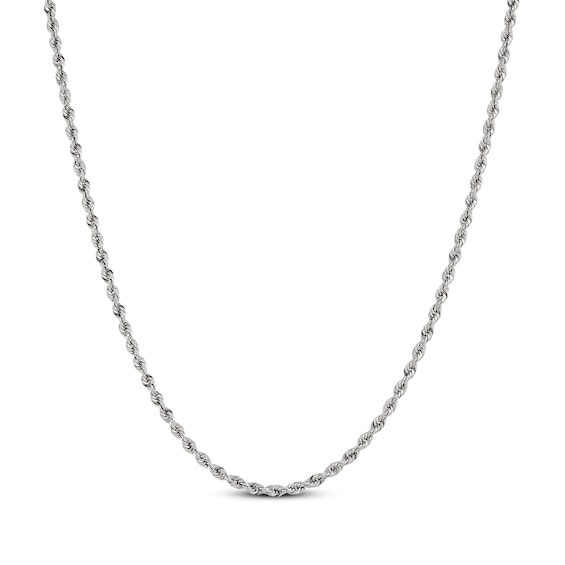 Solid Glitter Rope Chain Necklace 2.4mm 10K White Gold 18"