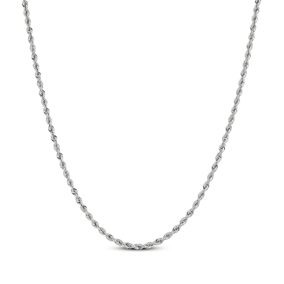 Glitter Rope Chain Necklace 2.4mm Solid 10K White Gold 18"