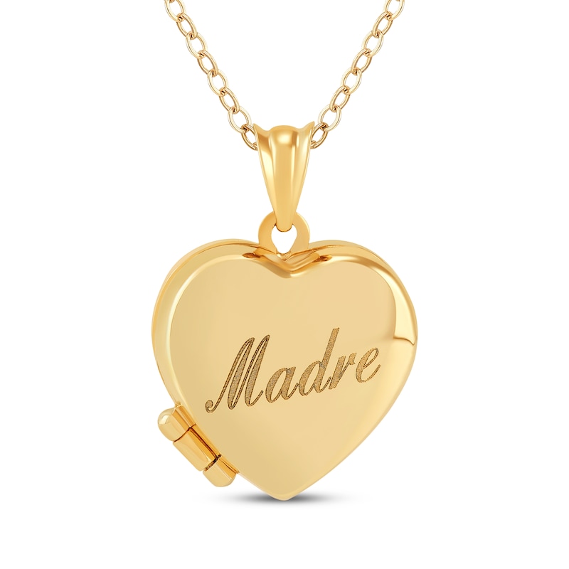 "Madre" Heart Locket Necklace 10K Yellow Gold 18"