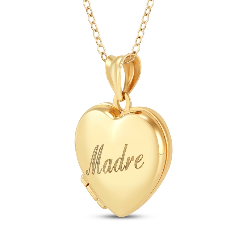 "Madre" Heart Locket Necklace 10K Yellow Gold 18"