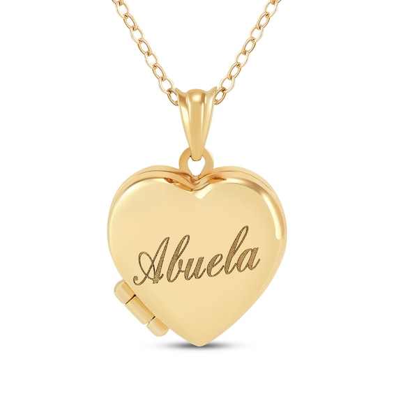 "Abuela" Heart Locket Necklace 10K Yellow Gold 18"