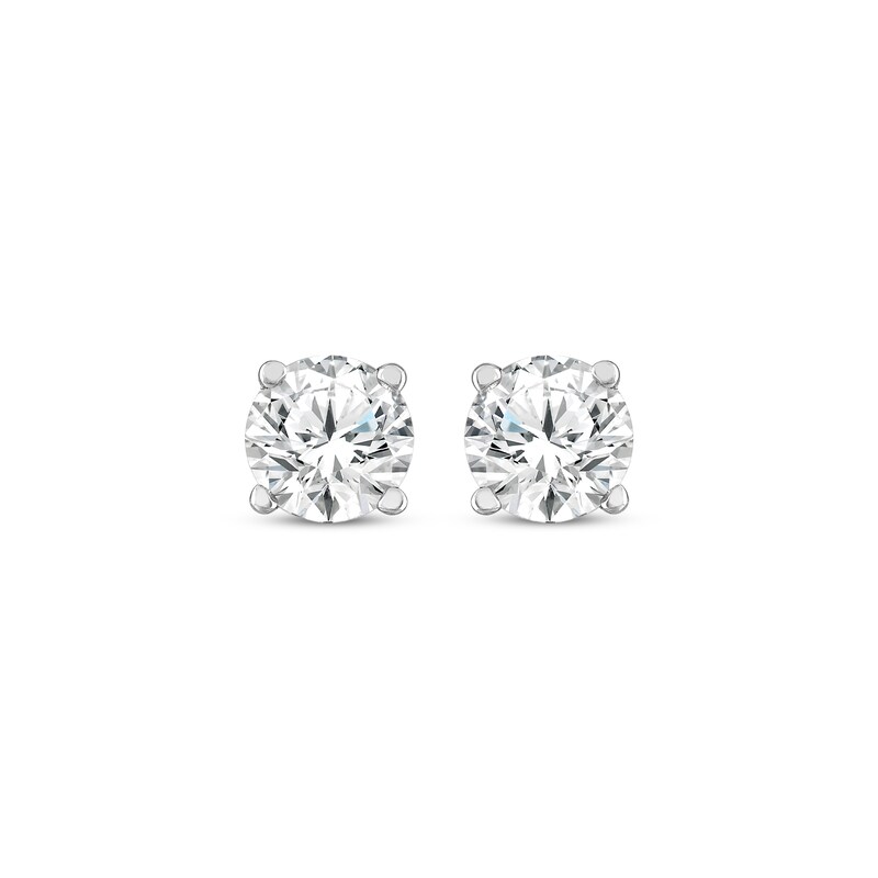 Main Image 2 of Round-Cut Diamond Solitaire Stud Earrings 1/2 ct tw 10K White Gold (I/I3)