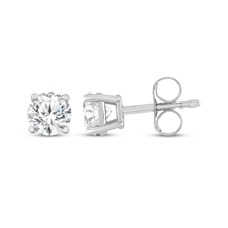 Main Image 3 of Round-Cut Diamond Solitaire Stud Earrings 1/2 ct tw 10K White Gold (I/I3)