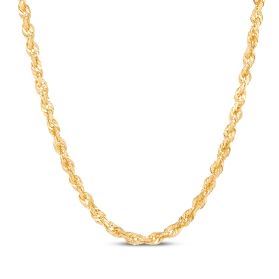 Solid Glitter Rope Chain Necklace 3mm 14K Yellow Gold 16"