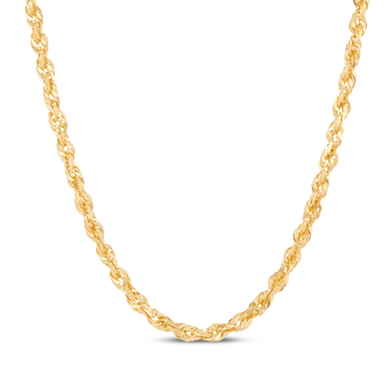 Glitter Rope Chain Necklace 3mm Solid 14K Yellow Gold 16"