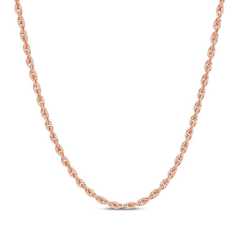 Main Image 1 of Glitter Rope Chain Necklace 3mm Solid 14K Rose Gold 16&quot;