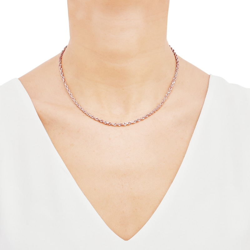 Main Image 3 of Glitter Rope Chain Necklace 3mm Solid 14K Rose Gold 16&quot;