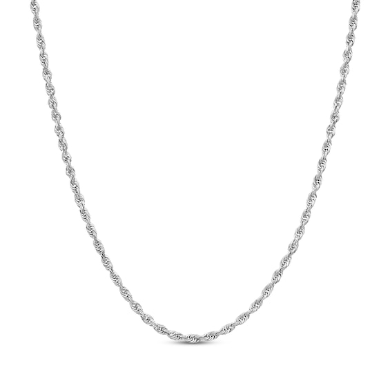 Solid Glitter Rope Chain Necklace 2.4mm 14K White Gold 24"