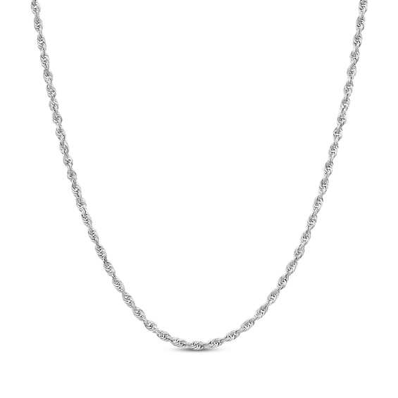 Glitter Rope Chain Necklace 2.4mm Solid 14K White Gold 24"