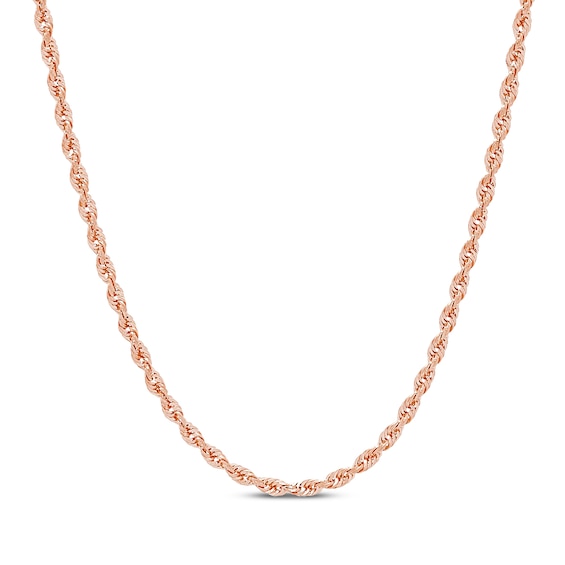 Glitter Rope Chain Necklace 3mm Solid 14K Rose Gold 20"