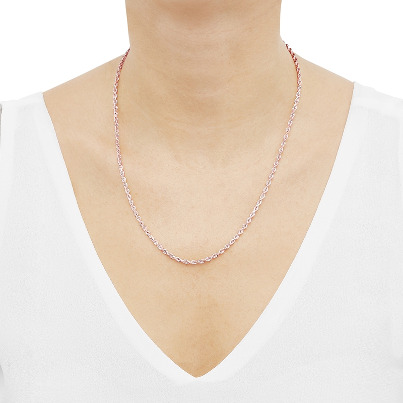 Main Image 3 of Glitter Rope Chain Necklace 3mm Solid 14K Rose Gold 20&quot;