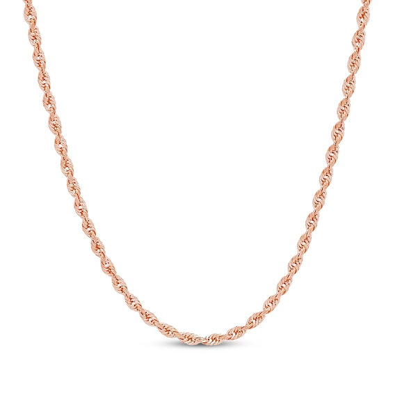 Glitter Rope Chain Necklace 3mm Solid 14K Rose Gold 24"