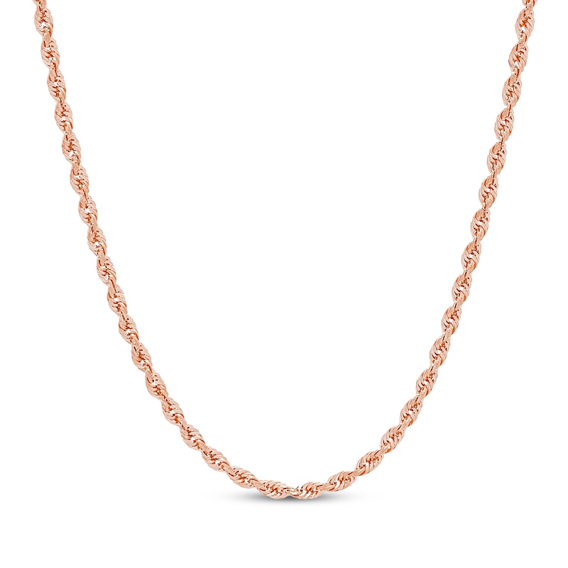 Main Image 1 of Glitter Rope Chain Necklace 3mm Solid 14K Rose Gold 24&quot;