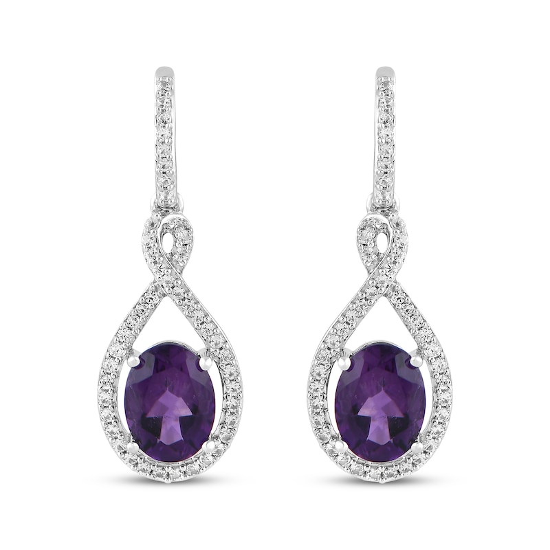 Main Image 2 of Oval-Cut Amethyst & White Lab-Created Sapphire Drop Earrings Sterling Silver