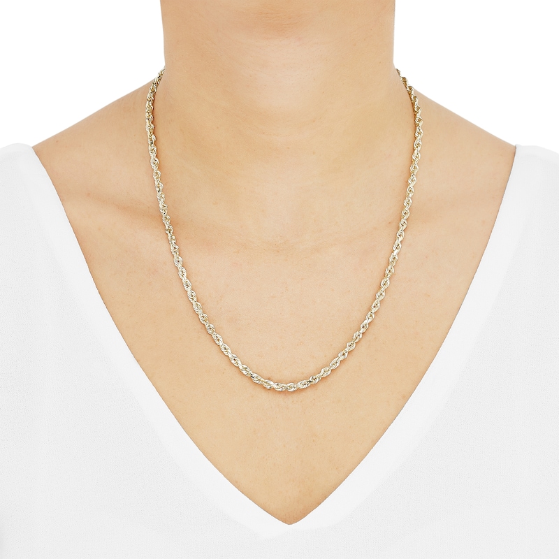 Solid Glitter Rope Chain Necklace 3.8mm 14K Yellow Gold 20"