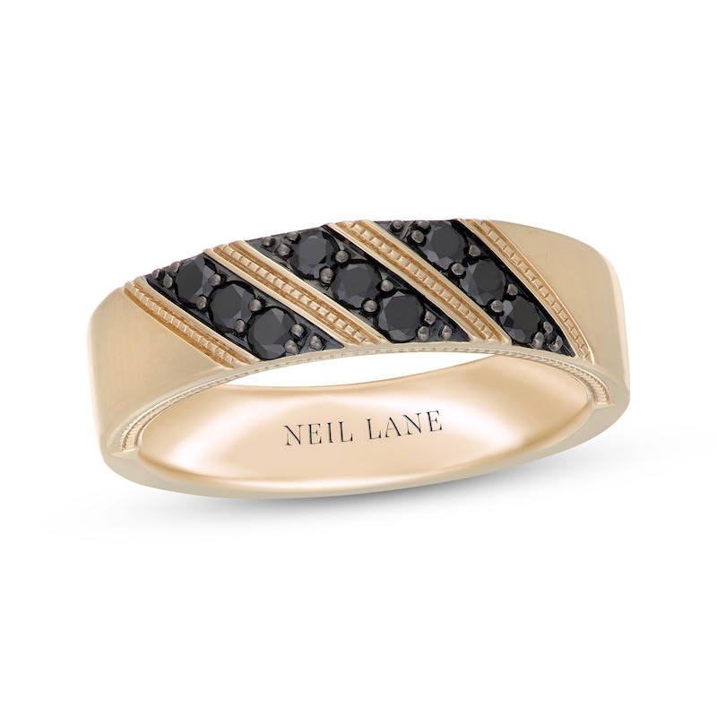 Main Image 1 of Neil Lane Men's Black Diamond Diagonal Three-Row Wedding Band 1/2 ct tw 14K Yellow Gold