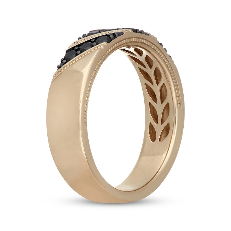 Main Image 2 of Neil Lane Men's Black Diamond Diagonal Three-Row Wedding Band 1/2 ct tw 14K Yellow Gold