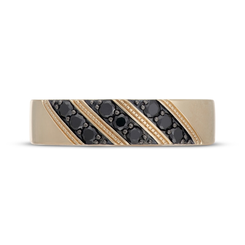 Main Image 3 of Neil Lane Men's Black Diamond Diagonal Three-Row Wedding Band 1/2 ct tw 14K Yellow Gold