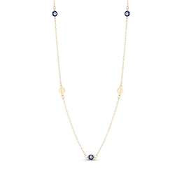 Diamond-Cut Evil Eye Station Necklace 14K Yellow Gold 18"