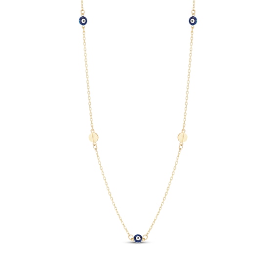 Diamond-Cut Evil Eye Station Necklace 14K Yellow Gold 18"