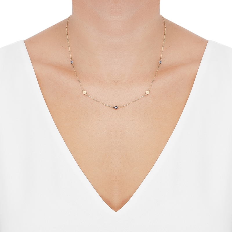 Main Image 3 of Diamond-Cut Evil Eye Station Necklace 14K Yellow Gold 18&quot;