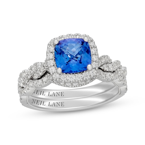 Neil Lane Cushion-Cut Tanzanite & Diamond Halo Bridal Set 5/8 ct tw Diamonds 14K White Gold