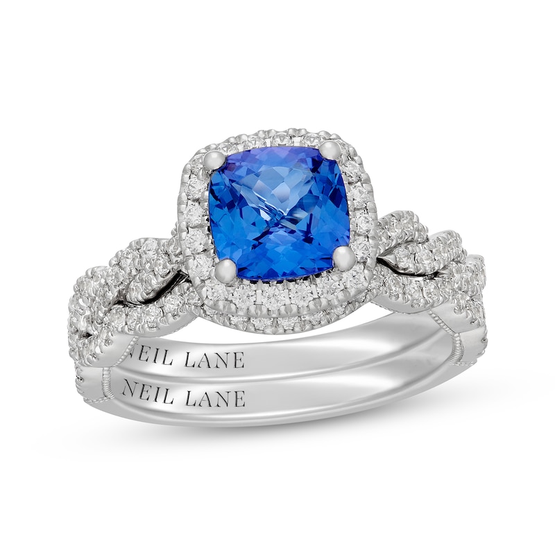 Main Image 1 of Neil Lane Cushion-Cut Tanzanite & Diamond Halo Bridal Set 5/8 ct tw Diamonds 14K White Gold