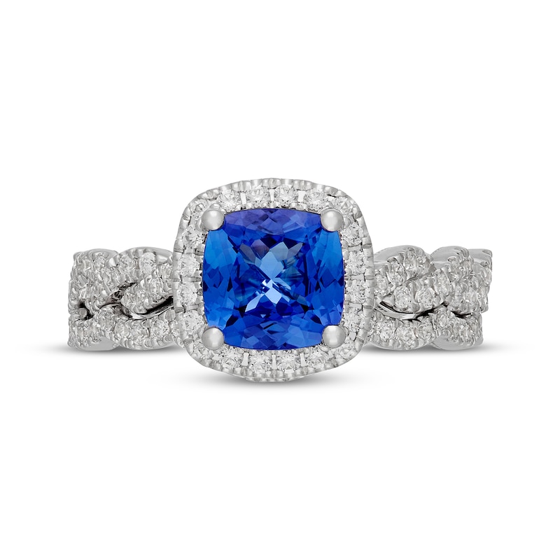 Main Image 3 of Neil Lane Cushion-Cut Tanzanite & Diamond Halo Bridal Set 5/8 ct tw Diamonds 14K White Gold