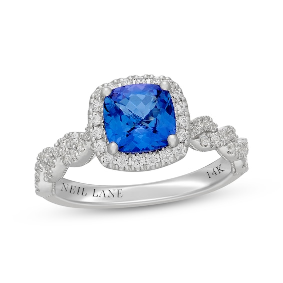 Neil Lane Cushion-Cut Tanzanite & Diamond Halo Engagement Ring 1/2 ct tw 14K White Gold