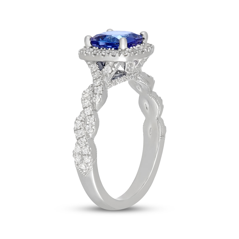 Main Image 5 of Neil Lane Cushion-Cut Tanzanite & Diamond Halo Engagement Ring 1/2 ct tw 14K White Gold