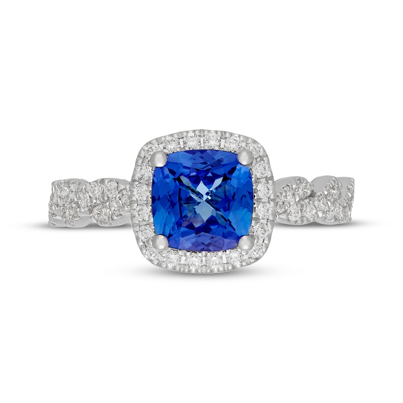 Main Image 6 of Neil Lane Cushion-Cut Tanzanite & Diamond Halo Engagement Ring 1/2 ct tw 14K White Gold