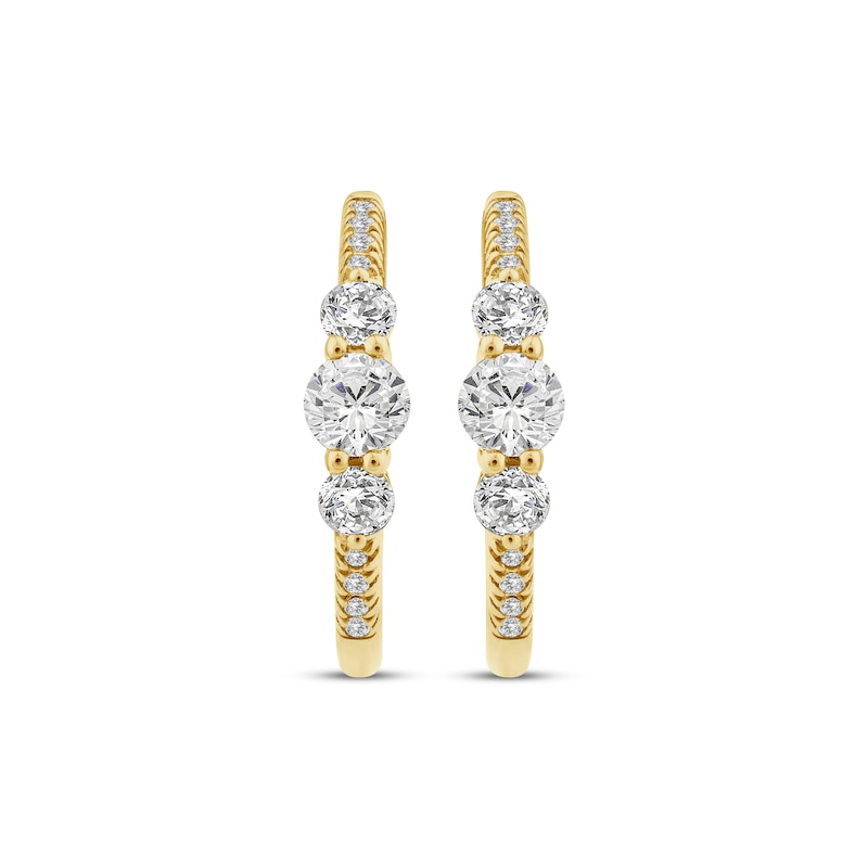 Main Image 2 of Memories Moments Magic Diamond Three-Stone Hoop Earrings 5/8 ct tw 10K Yellow Gold