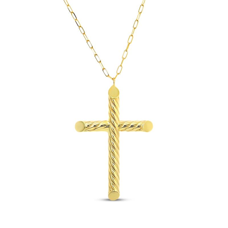 Main Image 1 of Reaura Rope Twist Cross Necklace Repurposed 14K Yellow Gold 18&quot;
