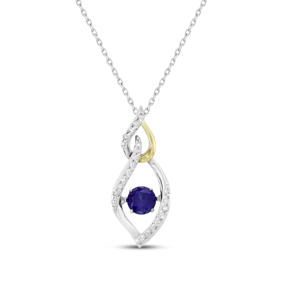 Unstoppable Love Blue Lab-Created Sapphire & Diamond Necklace 1/8 ct tw Sterling Silver & 10K Yellow Gold 18"