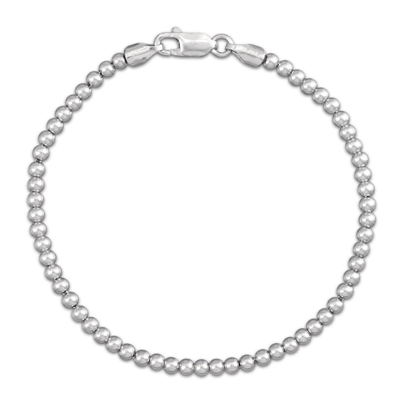 Polished Bead Bracelet 3mm Solid Sterling Silver 7.5"