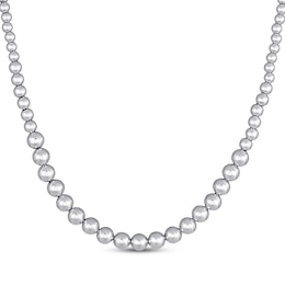 Graduated Bead Chain Necklace Semi-Solid Sterling Silver 18"