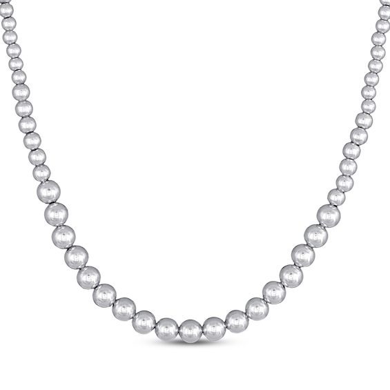 Graduated Bead Chain Necklace Semi-Solid Sterling Silver 18"
