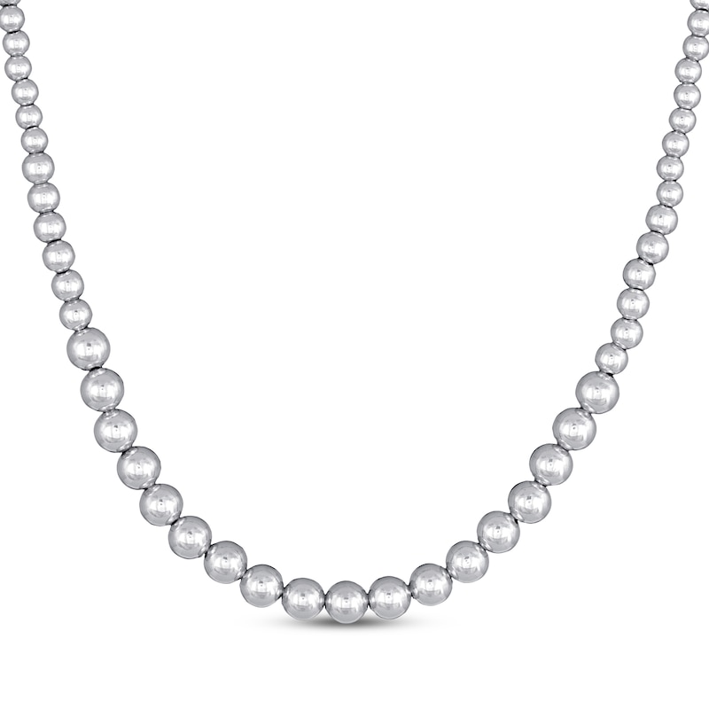 Main Image 1 of Graduated Bead Chain Necklace Semi-Solid Sterling Silver 18&quot;
