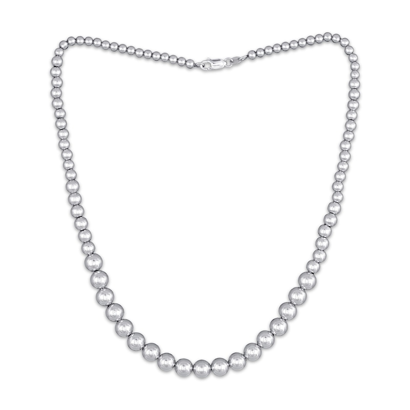 Main Image 2 of Graduated Bead Chain Necklace Semi-Solid Sterling Silver 18&quot;