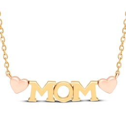 "Mom" Hearts Necklace 10K Two-Tone Gold 18"