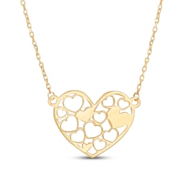 Cutout Hearts Necklace 10K Yellow Gold 17"